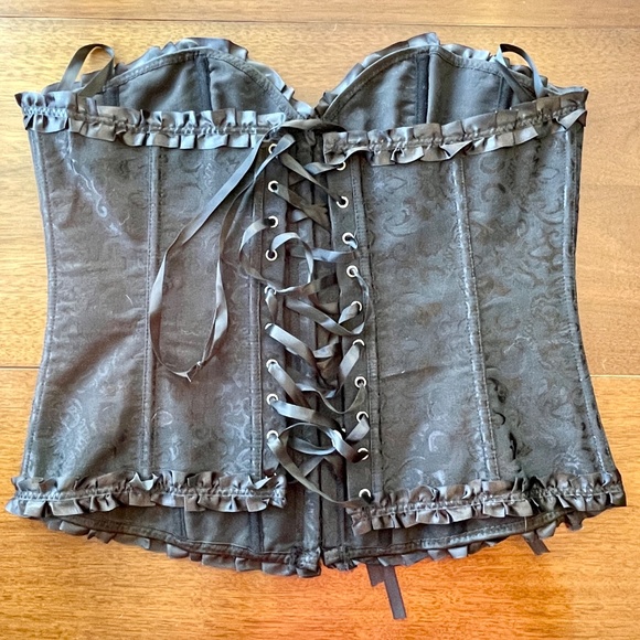 Bustier Corset with Ribbon Detailing, Size 3XL (Adjustable), Black Textured - Picture 2 of 3